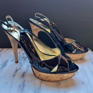 GUESS sexy black patent leather slingback Heels